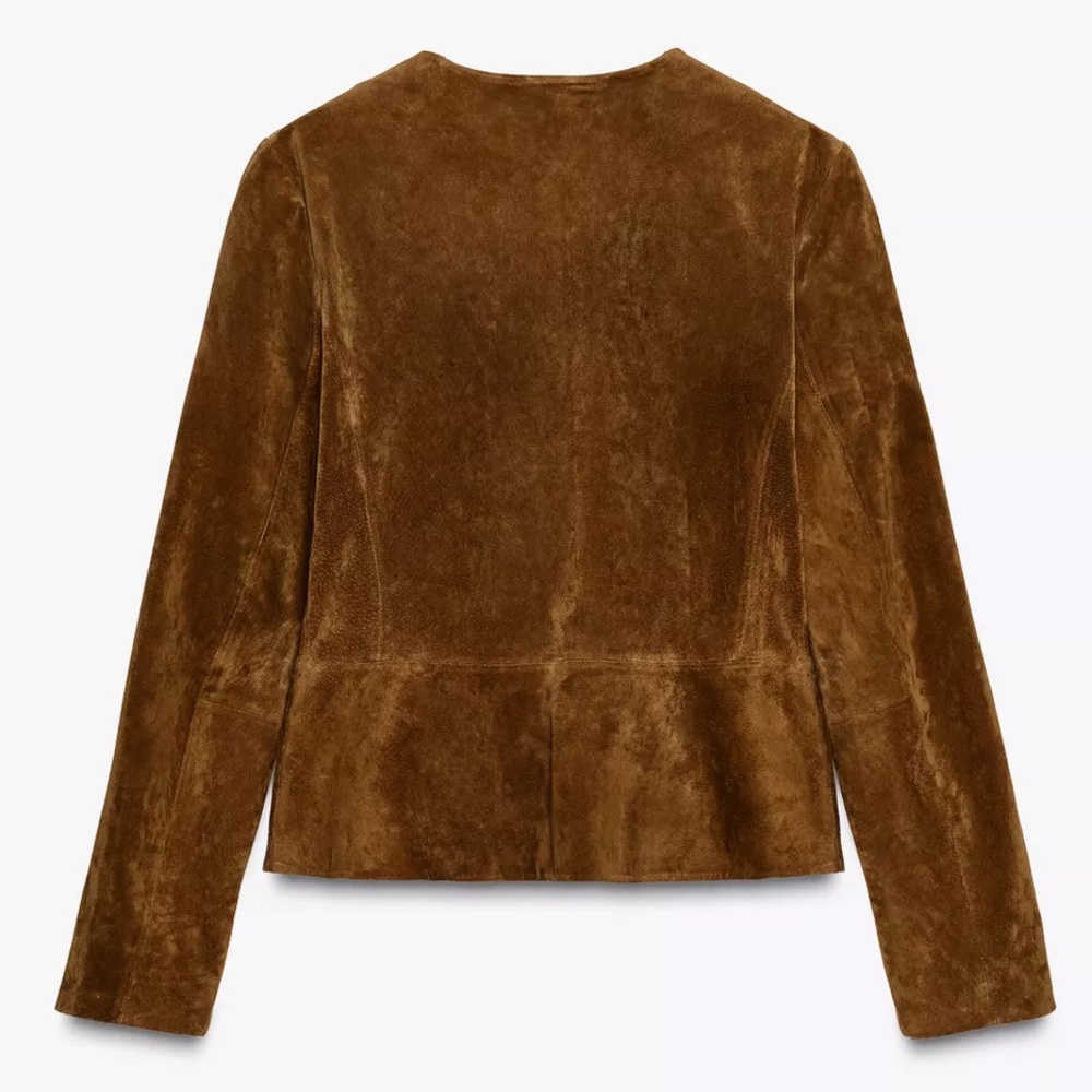 100% SUEDE LEATHER FLARED HEM JACKET - Picture 13 of 16